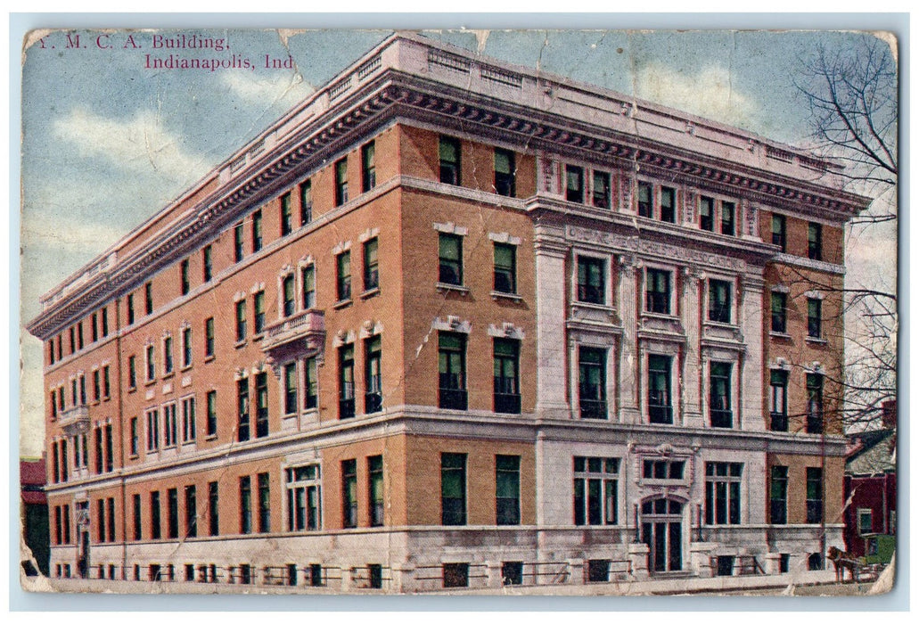 1909 YMCA Building Entrance Roadside Indianapolis Indiana IN Posted Postcard