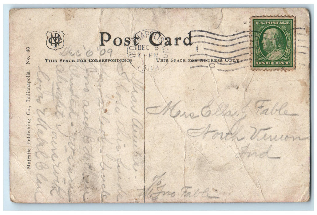 1909 YMCA Building Entrance Roadside Indianapolis Indiana IN Posted Postcard