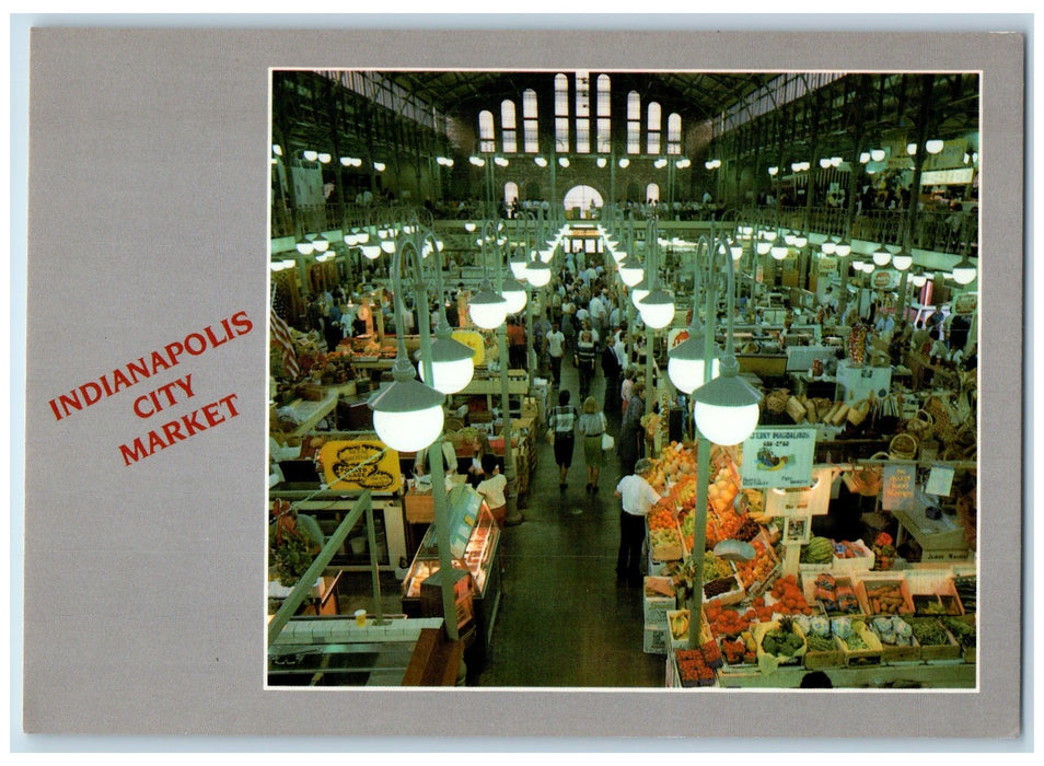 c1920's Fruits Vegetables Products Stands Indianapolis City Market IN Postcard