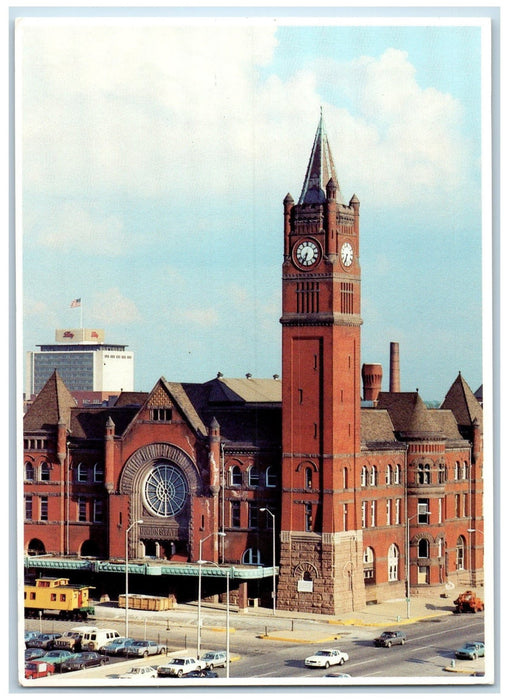 c1920's Indianapolis Union Station Clock Tower Building Cars Indiana IN Postcard
