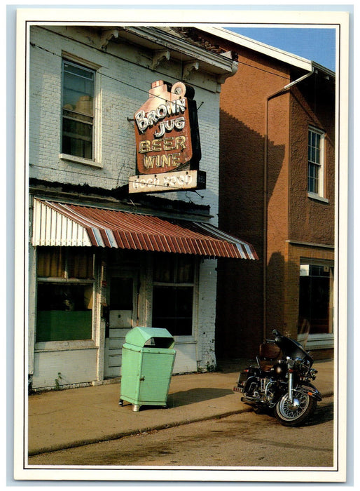c1920 Indiana Brown Jug Beer Wine Motorcycl Centerville Wayne County IN Postcard