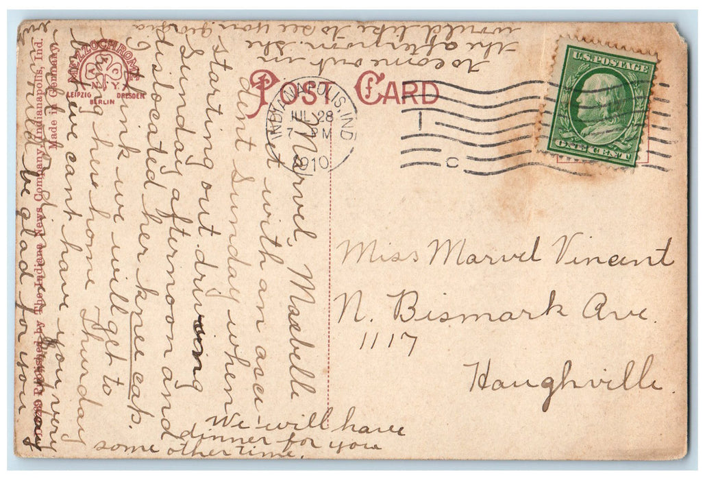 1910 Garfield Street Dirt Roads Pathways Trees Indianapolis Indiana IN Postcard