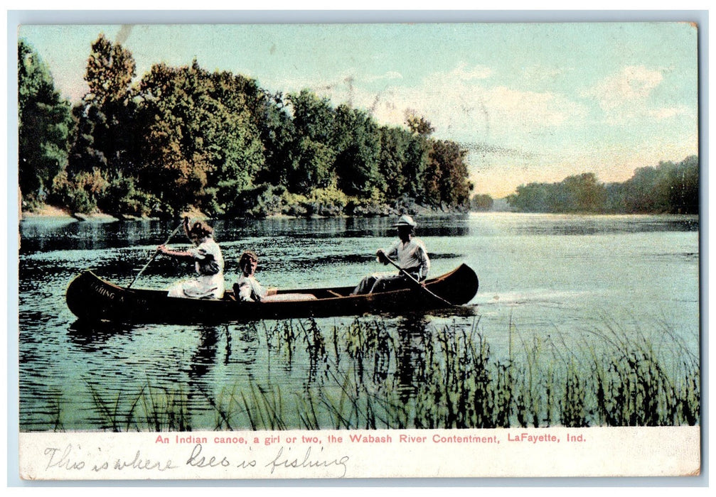 1909 An Indian Canoe Girl Or Two Wabash River View Lafayette Indiana IN Postcard