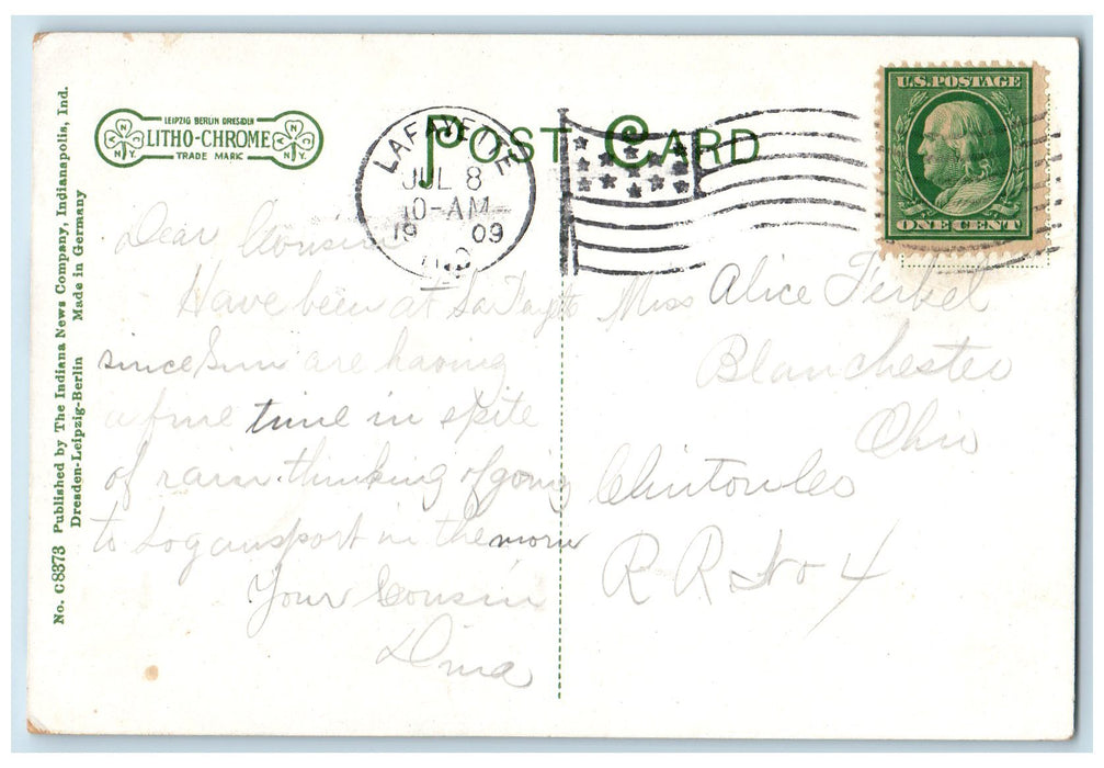 1909 An Indian Canoe Girl Or Two Wabash River View Lafayette Indiana IN Postcard