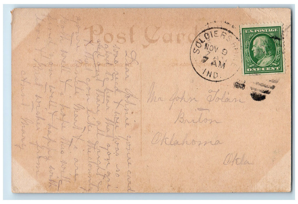 1915 Indiana State Soldier Home Building Fountain La Fayette Indiana IN Postcard