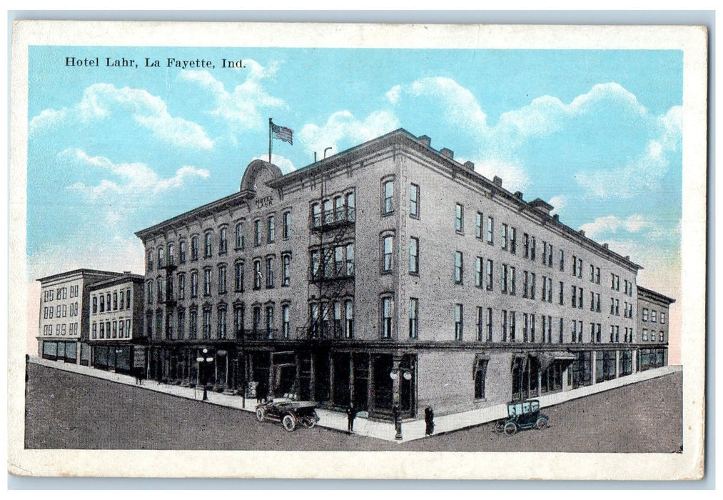 c1920 Hotel Lahr Building Restaurant Classic Cars La Fayette Indiana IN Postcard