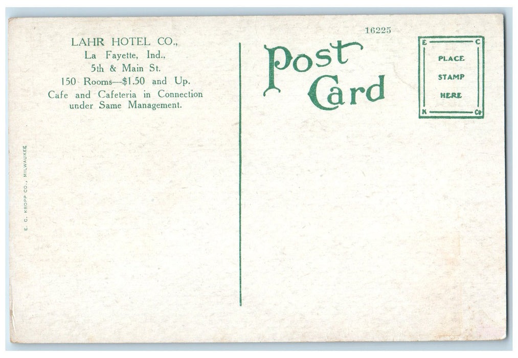 c1920 Hotel Lahr Building Restaurant Classic Cars La Fayette Indiana IN Postcard