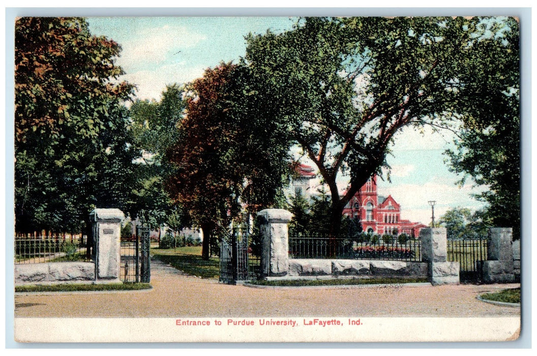 1909 Entrance To Purdue University Gated Tower La Fayette Indiana IN Postcard