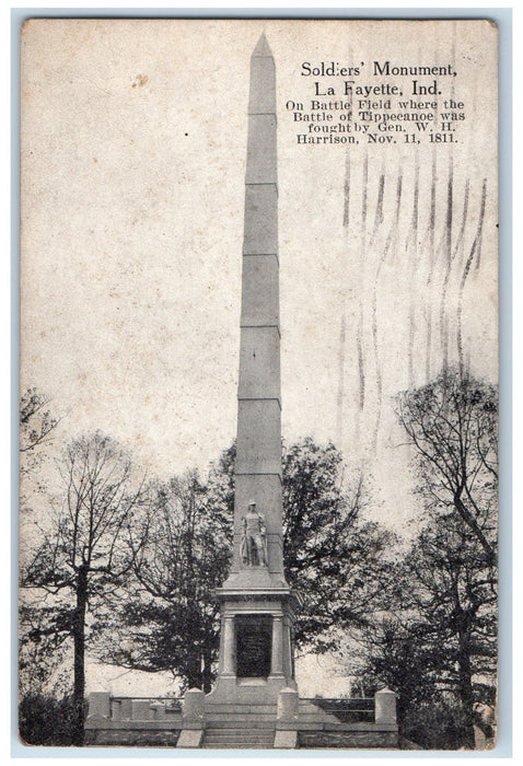 1913 Soldiers Monument Tippecanoe Battle Field La Fayette Indiana IN Postcard
