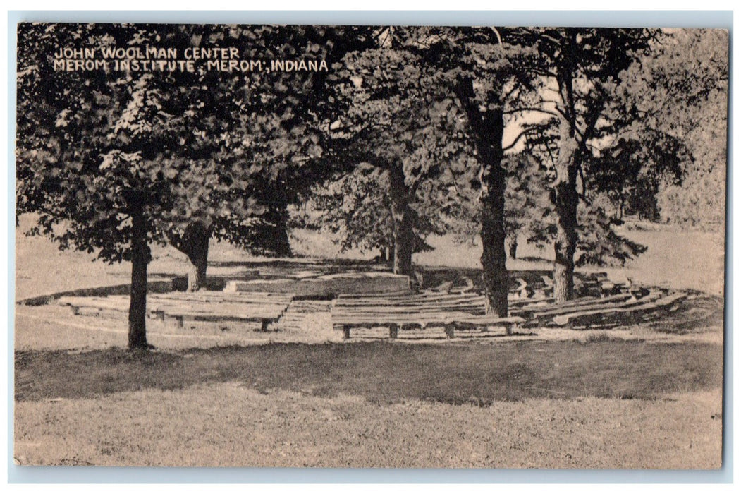 1948 John Woolman Center Merom Benches Trees Institute Merom Indiana IN Postcard