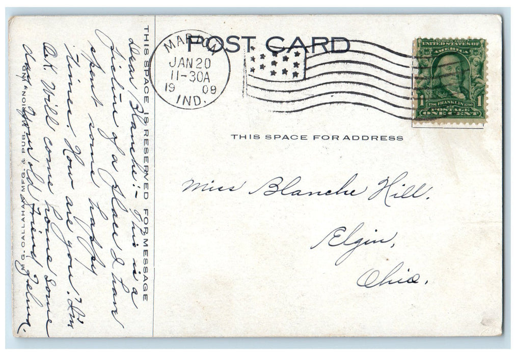 1909 Bend In The River Lake Grove Riverside Marion Indiana IN Posted Postcard
