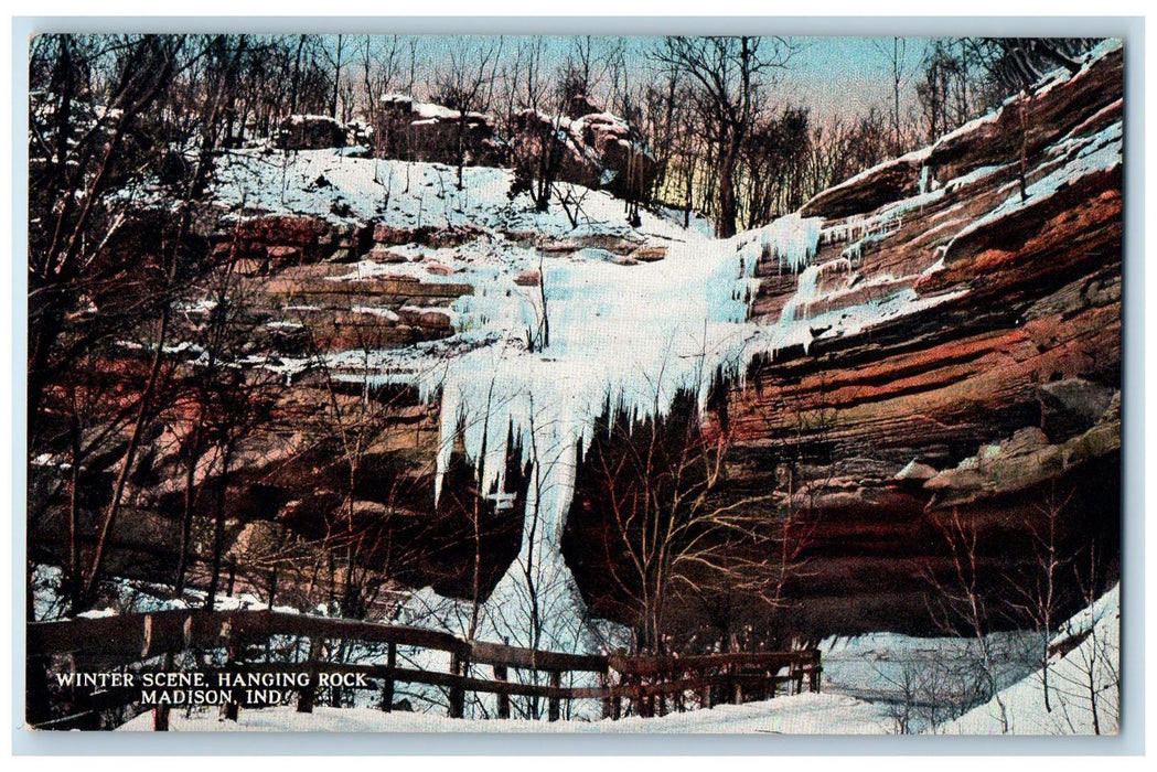 c1950's Winter Scene Hanging Rock Snowcapped Grove Madison Indiana IN Postcard