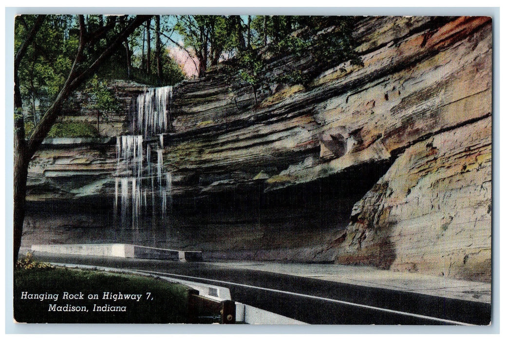 c1950 Hanging Rock On Highway 7 Rock Formation Falls Madison Indiana IN Postcard
