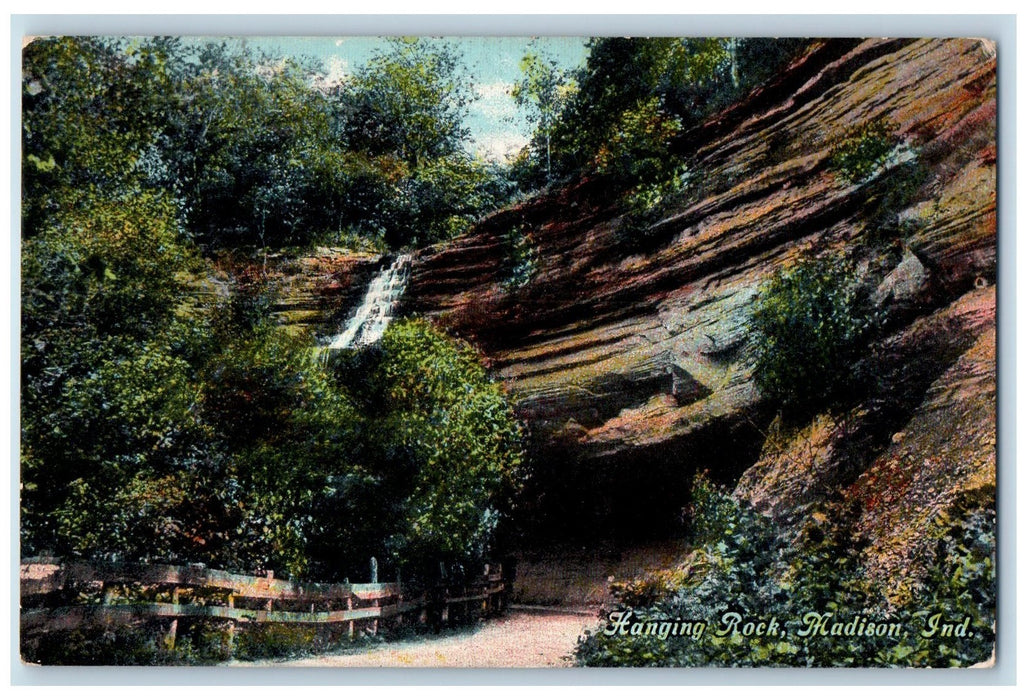 1910 Hanging Rock Water Falls Rock Formation Pathway Madison Indiana IN Postcard