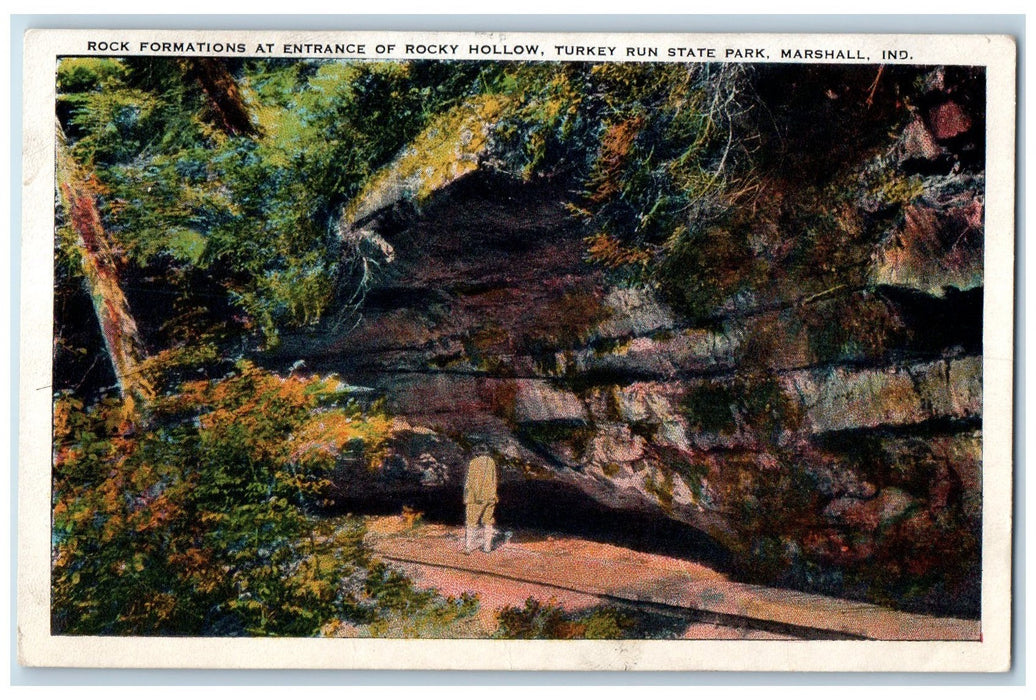 c1920 Rock Formation At Entrance Rocky Hollow Park Marshall Indiana IN Postcard