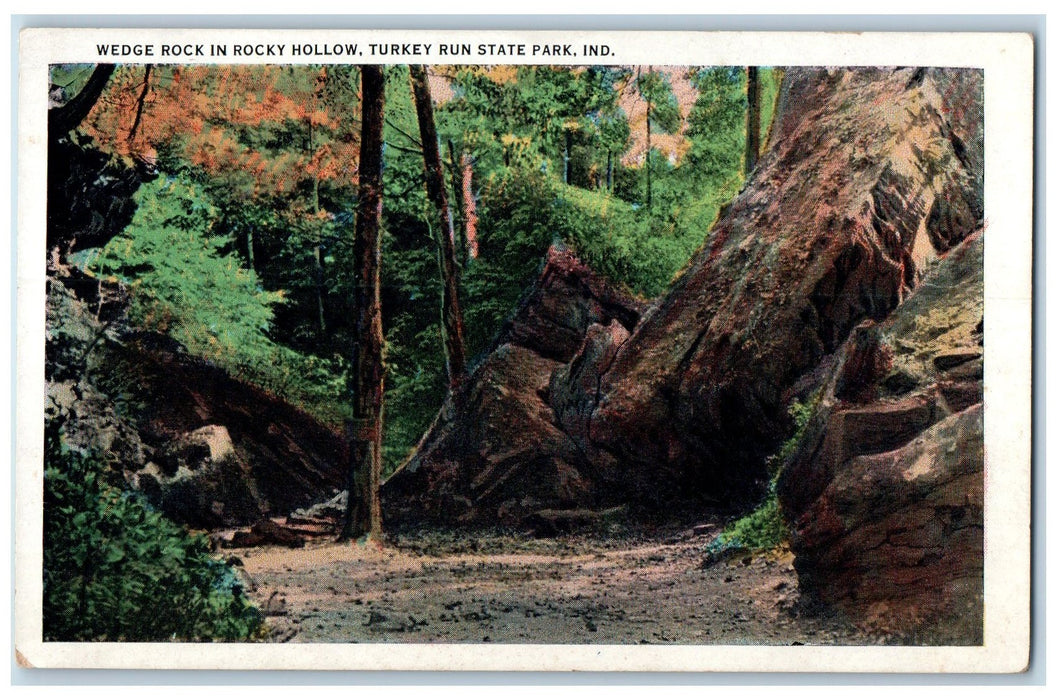 c1920's Wedge Rock In Rocky Hollow Turkey Run State Park Indiana IN Postcard
