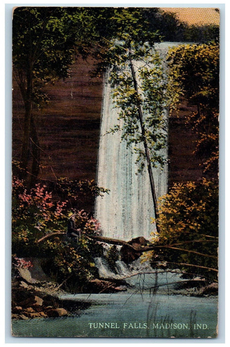 1923 Tunnel Falls Lake River Rock Formation Madison Indiana IN Posted Postcard