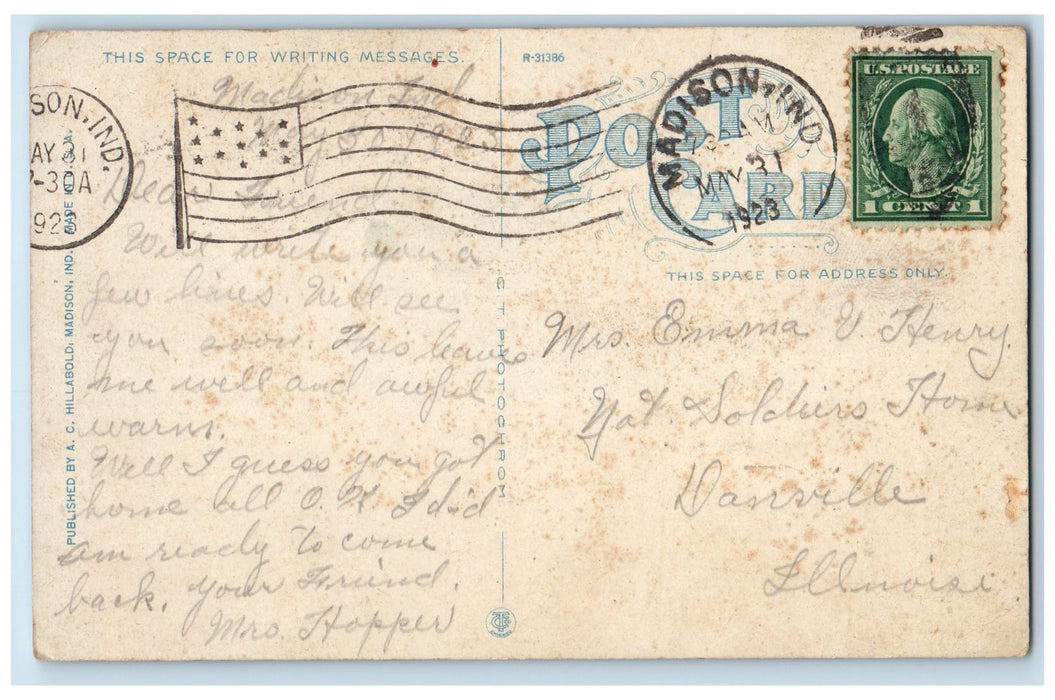 1923 Tunnel Falls Lake River Rock Formation Madison Indiana IN Posted Postcard
