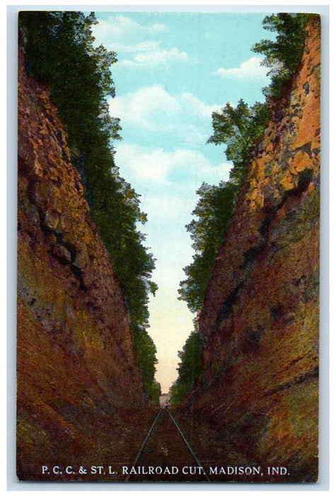 c1950's PCC & ST Railroad Cut Madison View Indiana IN Unposted Vintage Postcard