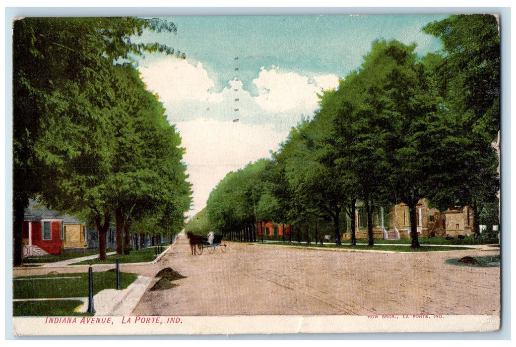 1928 Indiana Avenue Dirt Road Horse Carriage Trees La Porte Indiana IN Postcard