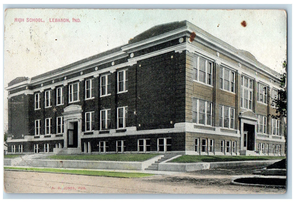1909 High School Building Campus Entrance Dirt Road Lebanon Indiana IN Postcard