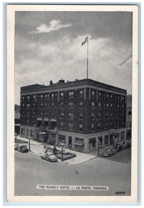 c1920 Rumely Hotel Building Restaurant Classic Cars La Porte Indiana IN Postcard