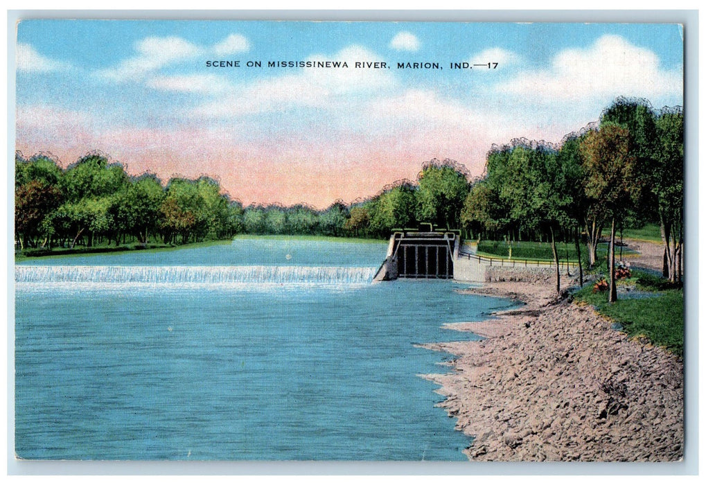 c1950 Mississiniwa River Water Falls Spot Last Battle Marion Indiana IN Postcard