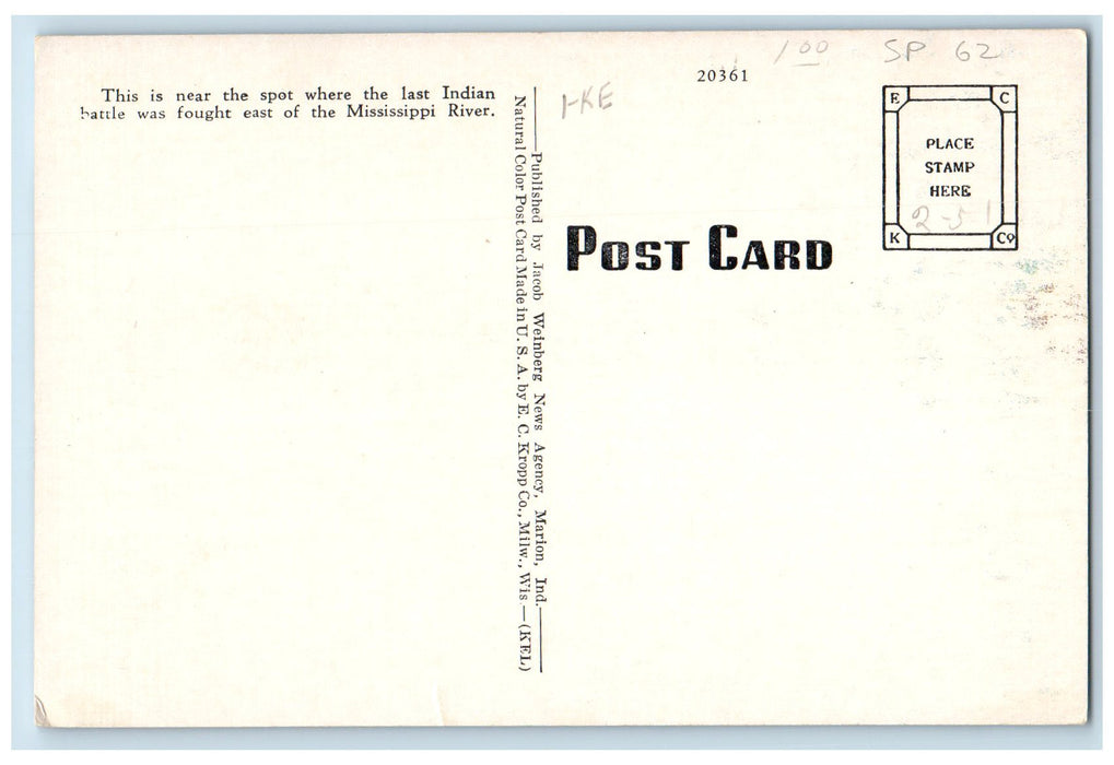 c1950 Mississiniwa River Water Falls Spot Last Battle Marion Indiana IN Postcard