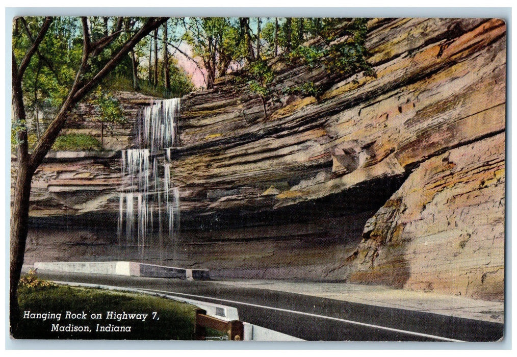 c1950 Hanging Rock On Highway 7 Cascades Water Falls Madison Indiana IN Postcard