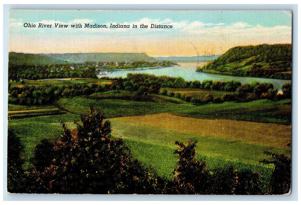 1945 Ohio River View With Madison Indiana In Distance Grove IN Posted Postcard