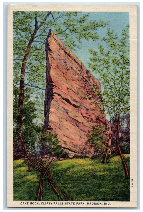 c1940's Cake Rock Clifty Falls State Park Madison Indiana IN Postcard