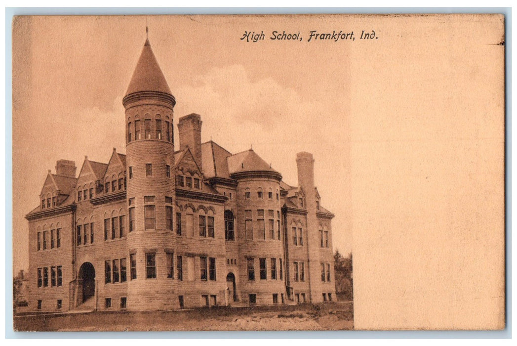 1908 High School Building Campus Tower Dirt Road Frankfort Indiana IN Postcard