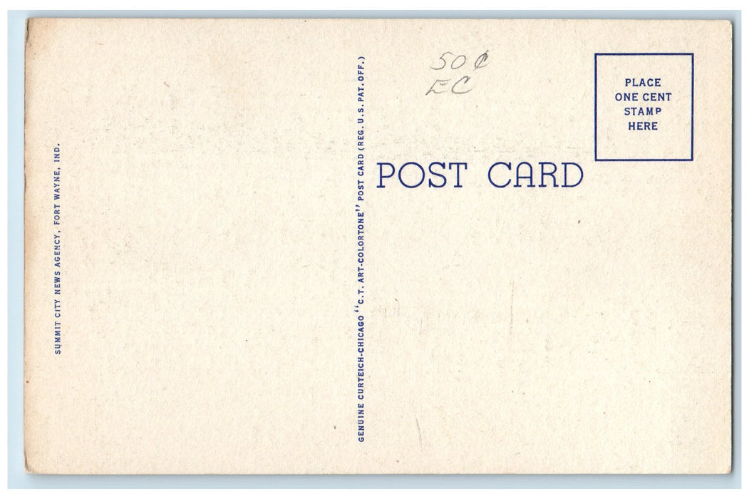 c1940's Columbia Avenue Bridge Three Rivers Fort Wayne Indiana IN Postcard