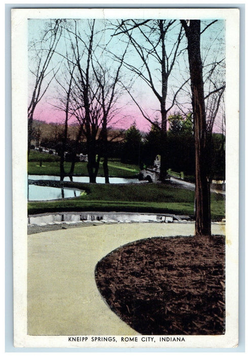 1948 Kneip Springs Pond Trees Bridge Road Rome City Indiana IN Posted Postcard