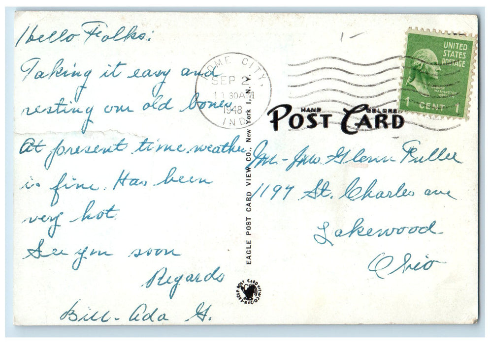 1948 Kneip Springs Pond Trees Bridge Road Rome City Indiana IN Posted Postcard