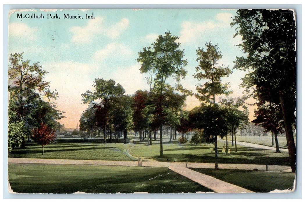 1913 McCulloch Park Connecting Roads Kids Playing Muncie Indiana IN Postcard