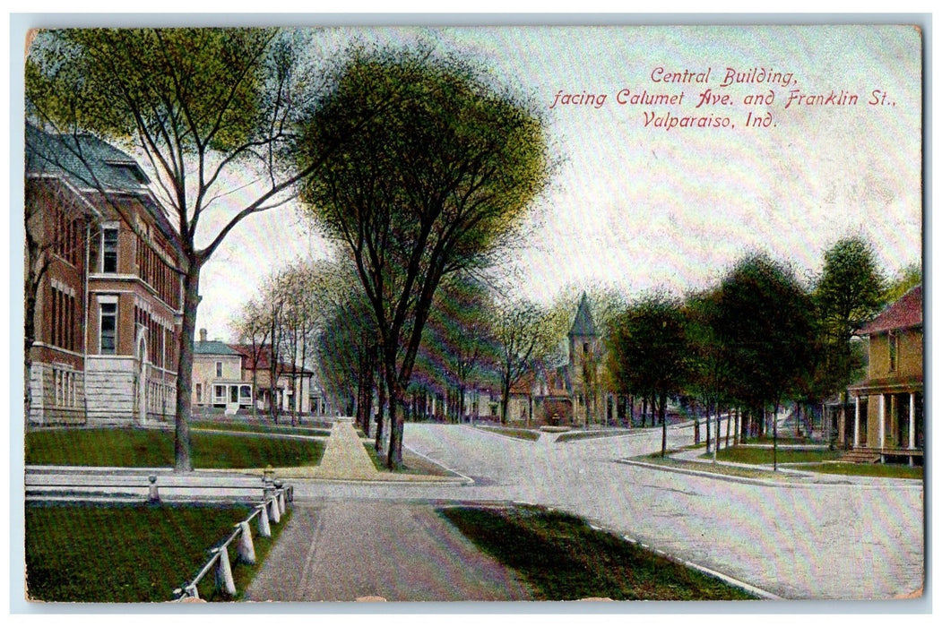 1910 Central Building Calumet Ave. & Franklin Valparaiso Indiana IN Postcard