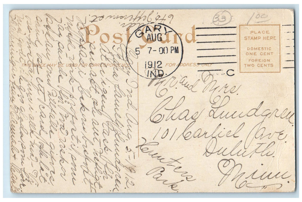1912 Island Park Pathways Man On Road Building Trees Gary Indiana IN Postcard