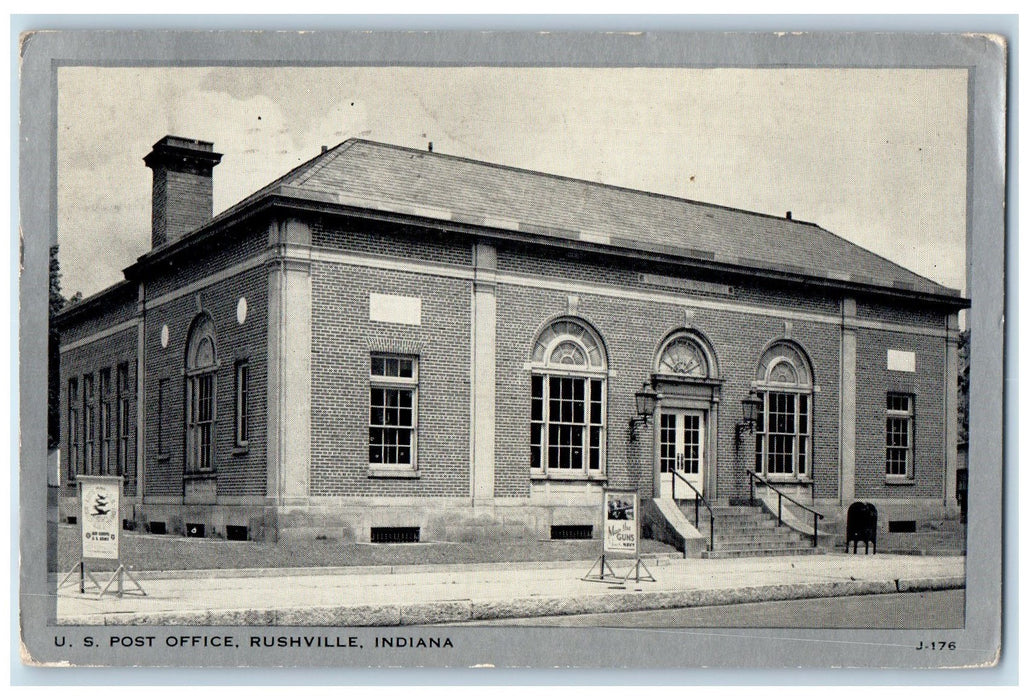 1943 US Post Office Building Smokestacks Roadside Rushville Indiana IN Postcard