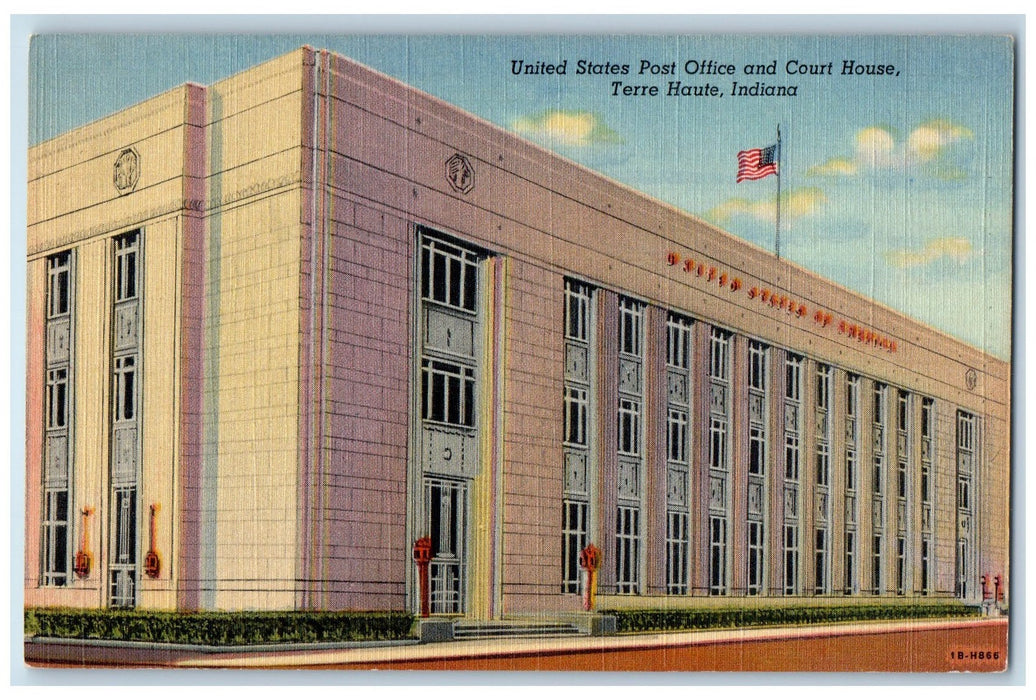 c1940 United States Post Office And Court House Terre Haute Indiana IN Postcard
