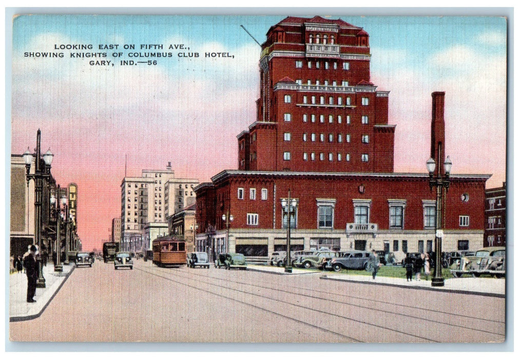c1940's On Fifth Avenue Knights Of Columbus Club Hotel Gary Indiana IN Postcard