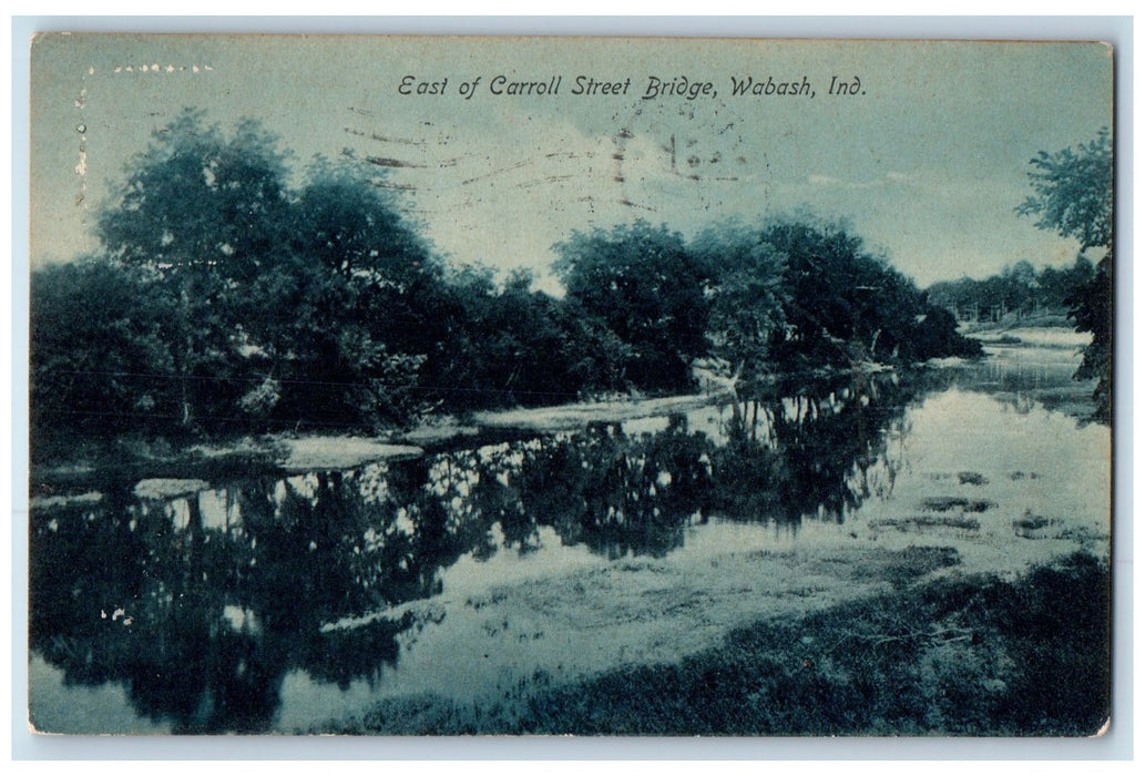 1908 East Carroll Street Bridge Reflection Lake Pond Wabash Indiana IN Postcard