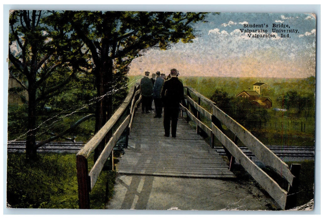 1916 Students Rustic Bridge Valparaiso University Valparaiso Indiana IN Postcard
