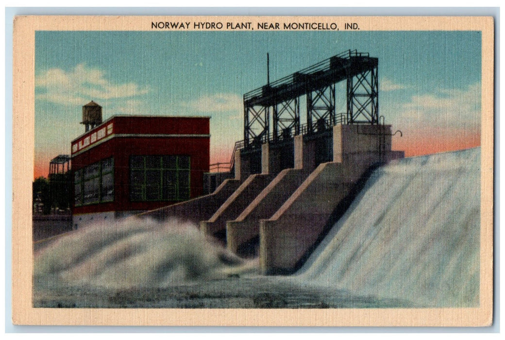 c1940's Norway Hydro Plant Power Source View Near Monticello Indiana IN Postcard