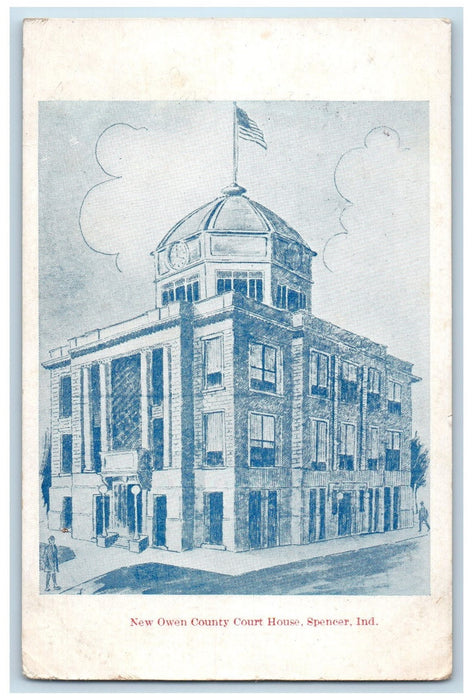 1911 Owen County Court House Building Clock Tower Spencer Indiana IN Postcard