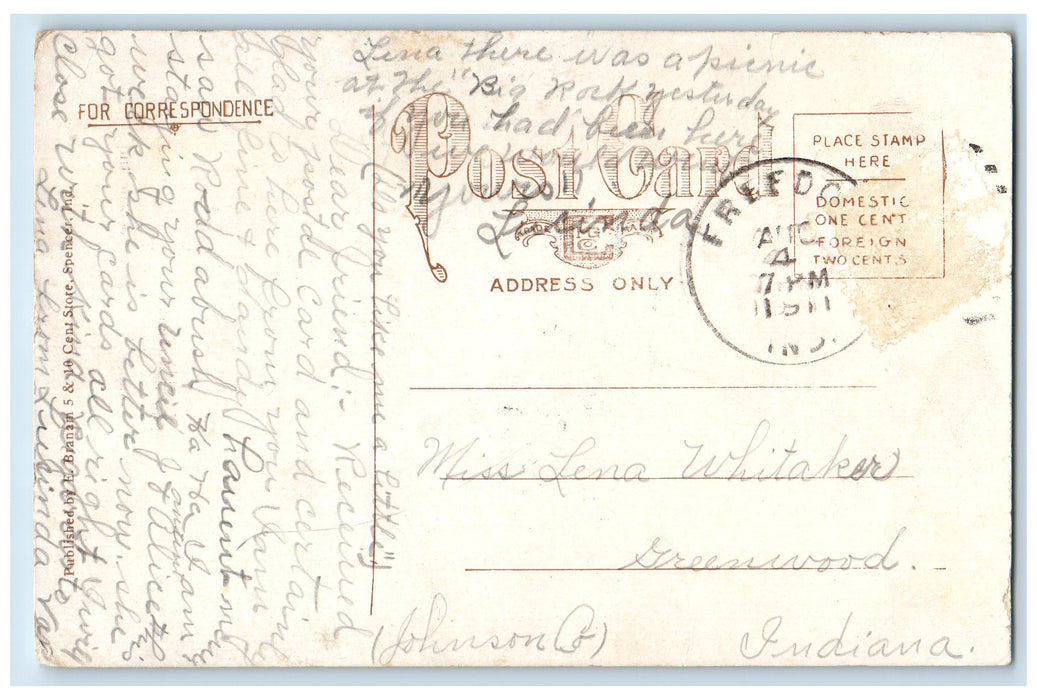1911 Owen County Court House Building Clock Tower Spencer Indiana IN Postcard