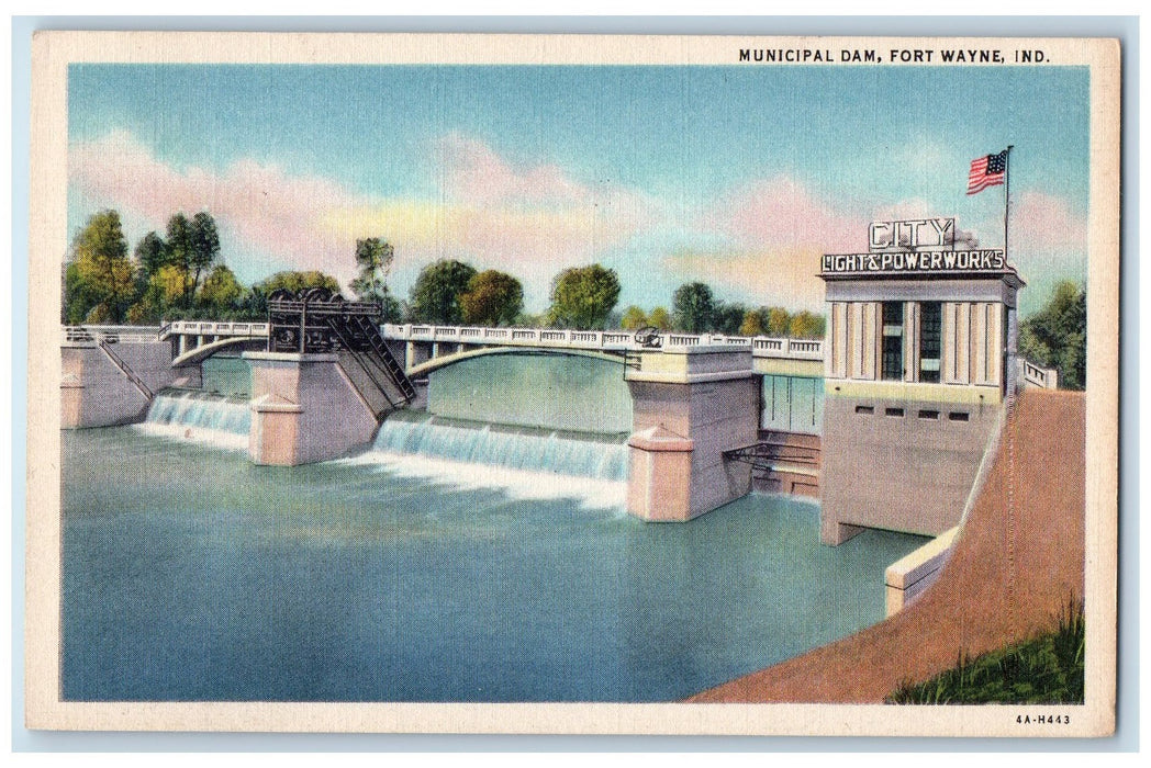 c1940 Municipal Dam City Light Power Works Source Fort Wayne Indiana IN Postcard