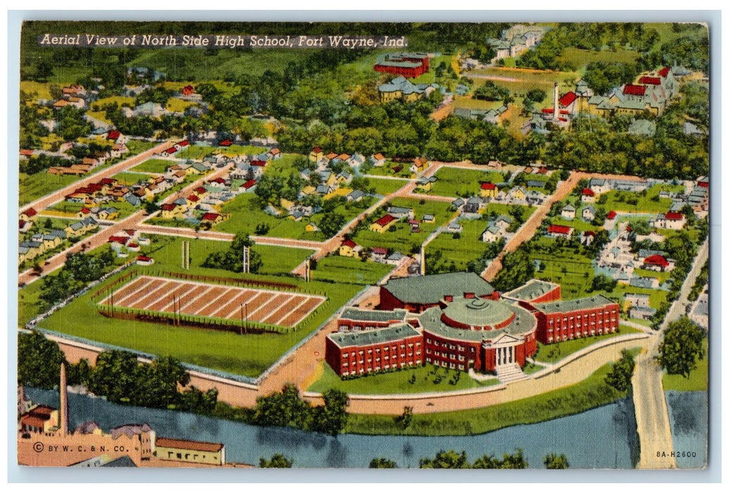 1941 Aerial View North Side High School Fort Wayne Indiana IN Posted Postcard