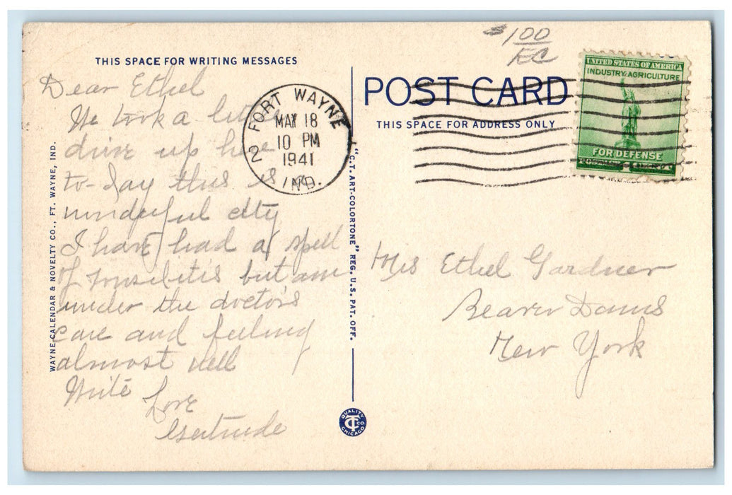 1941 Aerial View North Side High School Fort Wayne Indiana IN Posted Postcard