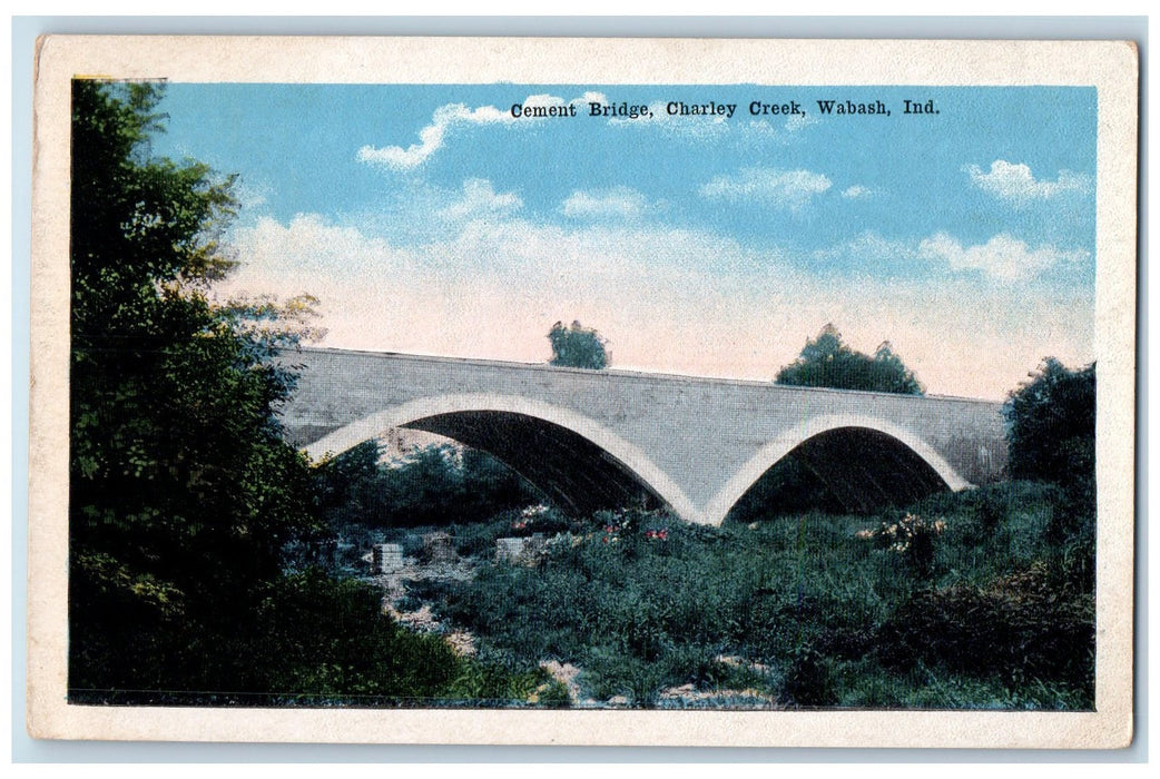 c1920's Cement Bridge Charlie Creek Grasses Wabash Indiana IN Unposted Postcard